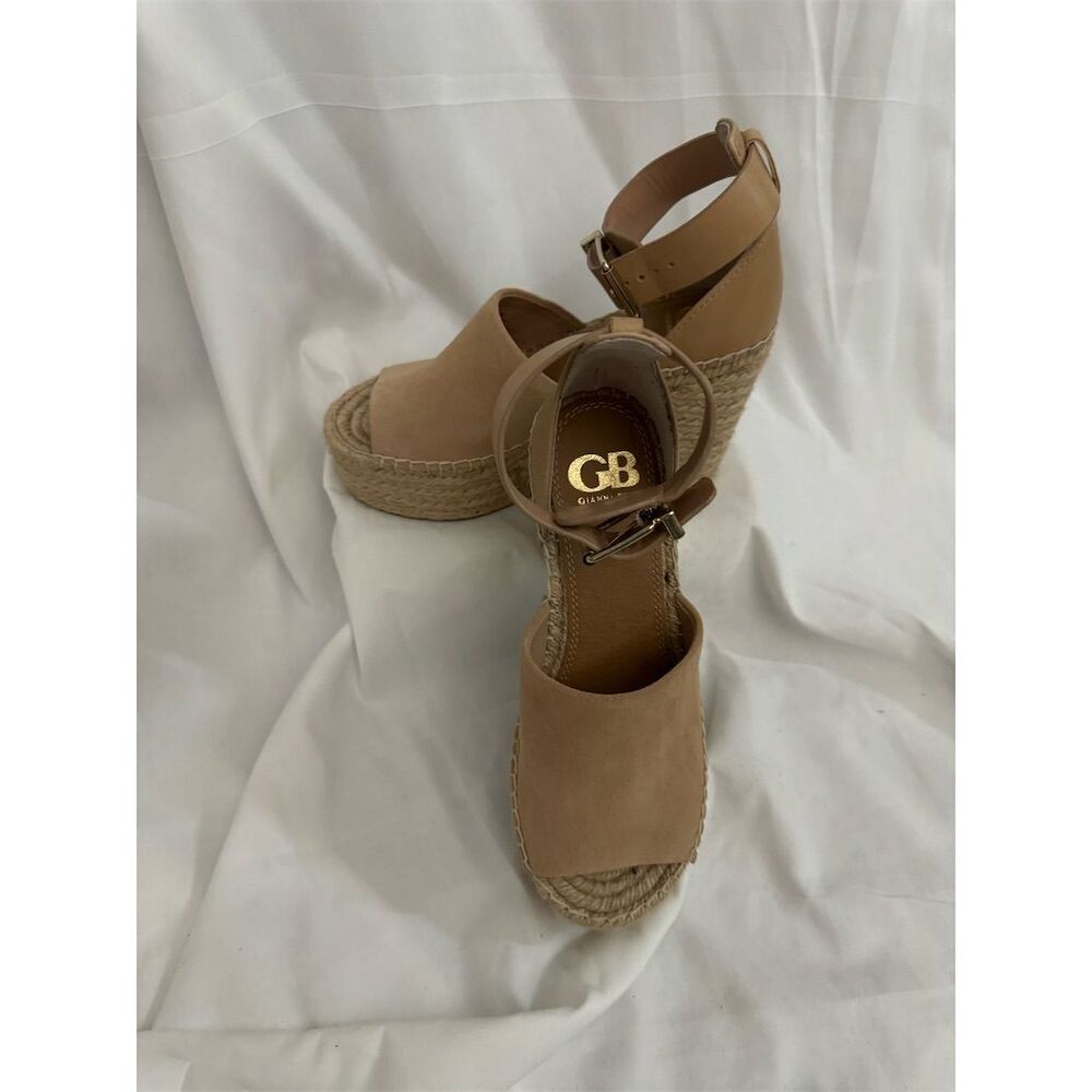 Gianni Bini Women's Tan Espadrille Wedge Sandals Size 8 Peep Toe